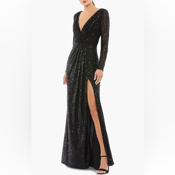 Mac Duggal Dresses & Skirts - NET MAC DUGGAL leena sequin long sleeve wrap gown size 4 black​